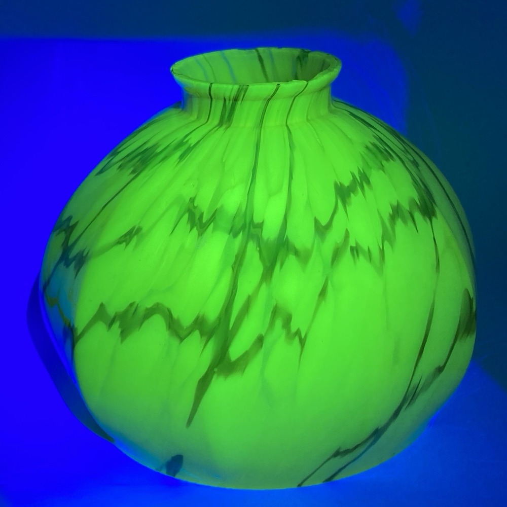 Vintage Belgian Art Deco Uranium Glass Lamp Shade Marbled Slag Glass UV Glow